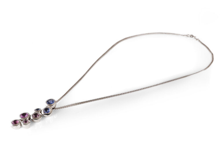 Anhänger Kette A.ODENWALD MELODY bunte Saphire 4 ct 750/585 Gold [BRORS 20871]