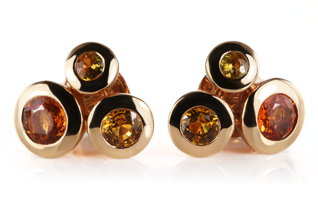 Ohrstecker A.ODENWALD MELODY 6 bunte Saphire 3,36 ct 750 Gelbgold [BRORS 20876]