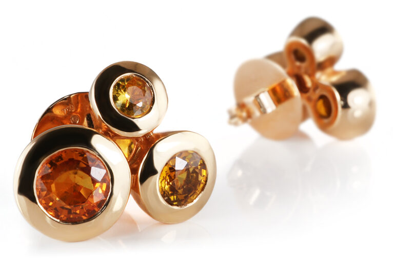 Ohrstecker A.ODENWALD MELODY 6 bunte Saphire 3,36 ct 750 Gelbgold [BRORS 20876]