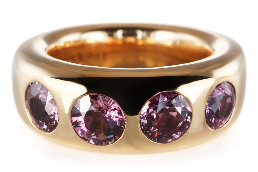 Ring A.ODENWALD Bandring 4 pinke Saphire 750 Gelbgold Gr 55 [BRORS 20881]