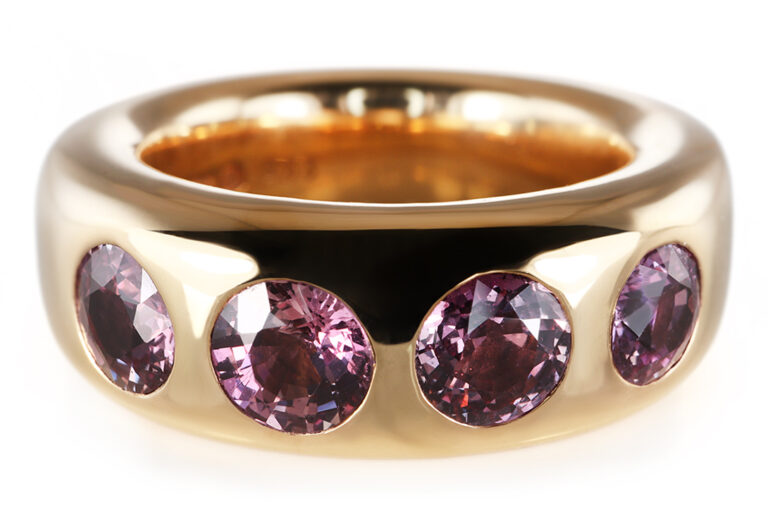 Ring A.ODENWALD Bandring 4 pinke Saphire 750 Gelbgold Gr 55 [BRORS 20881]
