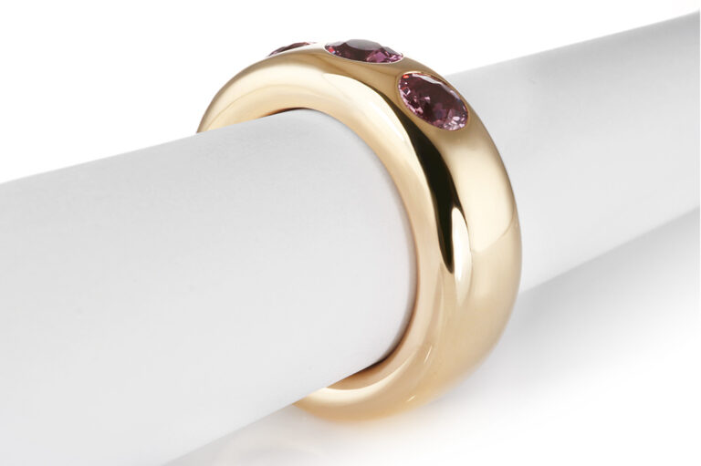 Ring A.ODENWALD Bandring 4 pinke Saphire 750 Gelbgold Gr 55 [BRORS 20881]