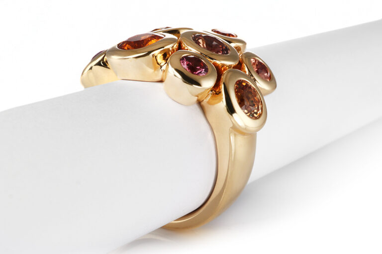 Ring A.ODENWALD MELODY 9 bunte Saphire 750 Gelbgold Gr 56 [BRORS 20882]