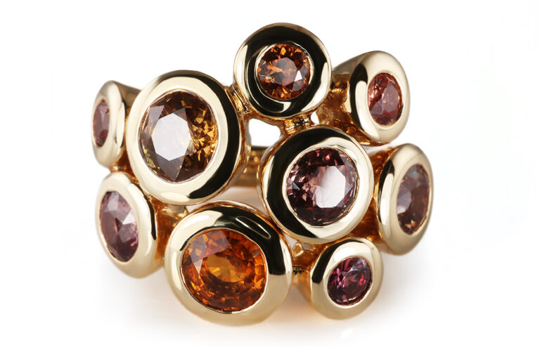 Ring A.ODENWALD MELODY 9 bunte Saphire 750 Gelbgold Gr 56 [BRORS 20882]