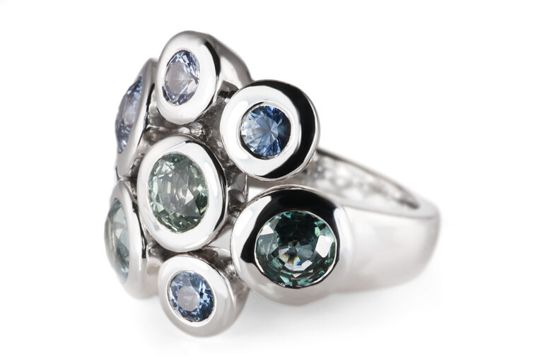 Ring A.ODENWALD MELODY 9 bunte Saphire 750 Weißgold Gr 56 [BRORS 20883]