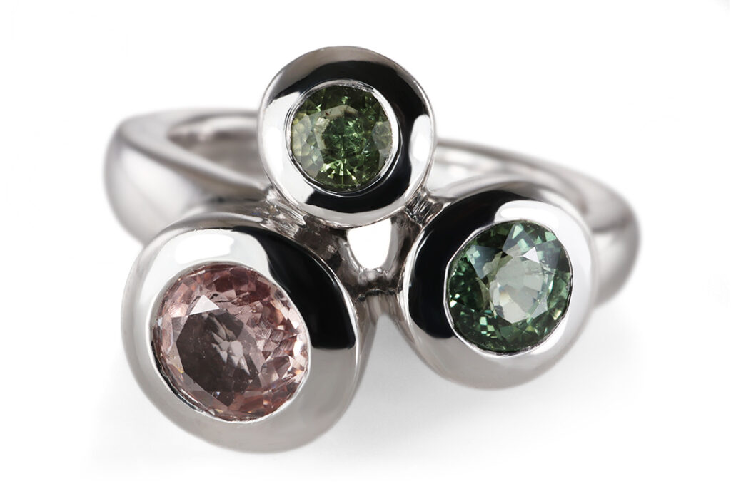 Ring A.ODENWALD MELODY 3 bunte Saphire 750 Weißgold Gr 56 [BRORS 20884]