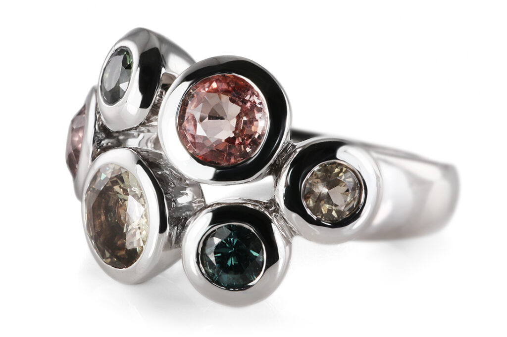Ring A.ODENWALD MELODY 6 bunte Saphire 750 Weißgold Gr 56 [BRORS 20885]