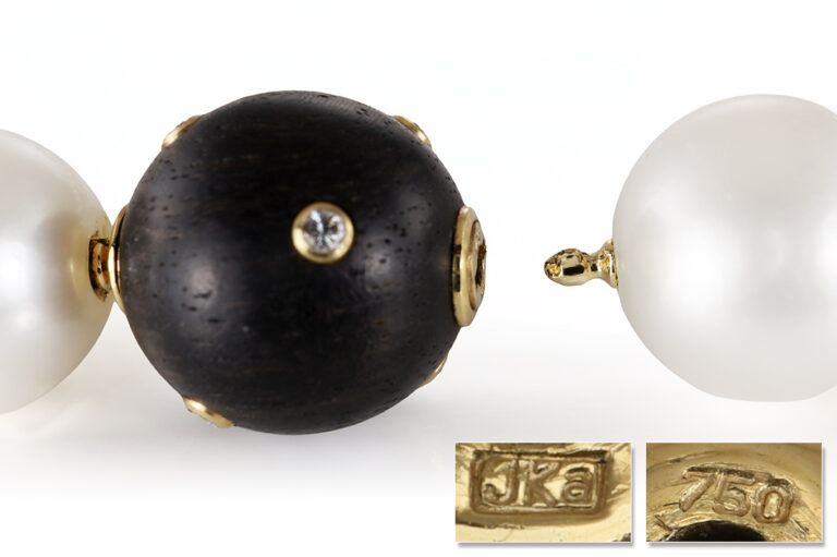 Südsee Perlenkette 31 Perlen 6 Brillanten Ebenholz 750 Gelbgold [BRORS 20887]