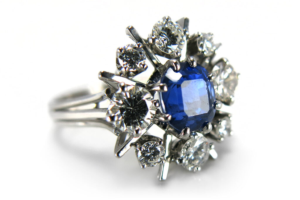 Ring Saphir Myanmar Burma unbehandelt 2 ct Billanten River/TW IGI [BRORS 11511]