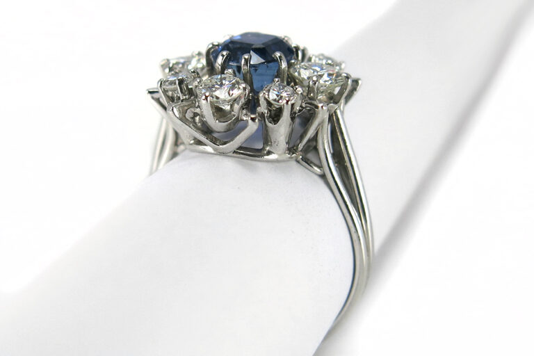 Ring Saphir Myanmar Burma unbehandelt 2 ct Billanten River/TW IGI [BRORS 11511]