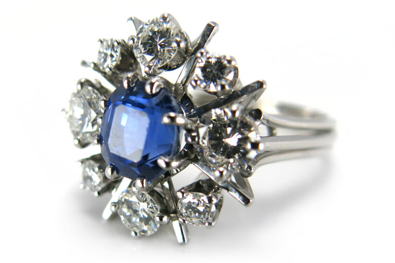 Ring Saphir Myanmar Burma unbehandelt 2 ct Billanten River/TW IGI [BRORS 11511]