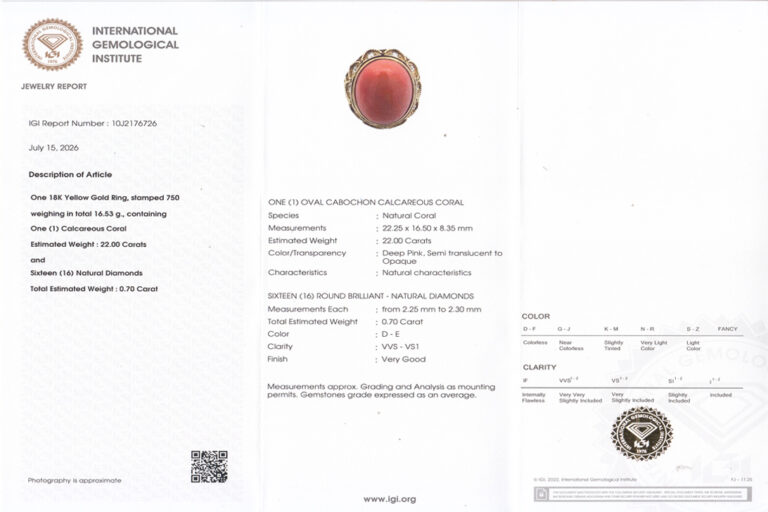 Damen Ring Koralle 16 Brillanten RIVER 750 Gelbgold IGI Gr 61 [BRORS 11929]