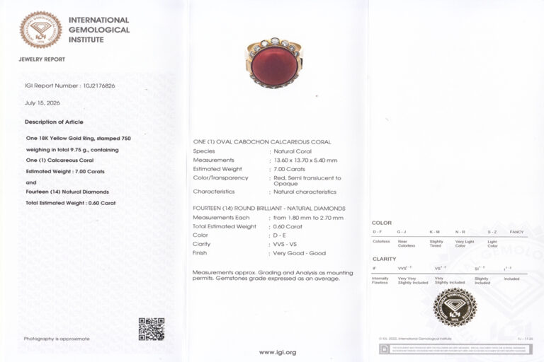 Ring Koralle ca 7,0 ct 14 Brillanten ca 0,6 ct RIVER 750 IGI Gr 57 [BRORS 12857]