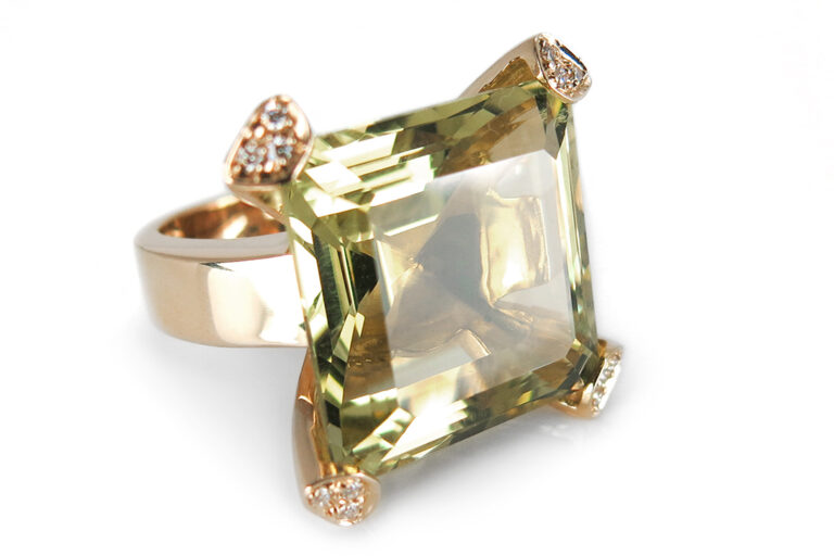 Ring Citrin 25 ct + 12 Brillanten RIVER/VVS-VS 750 Gold IGI Gr. 52 [BRORS 14133]