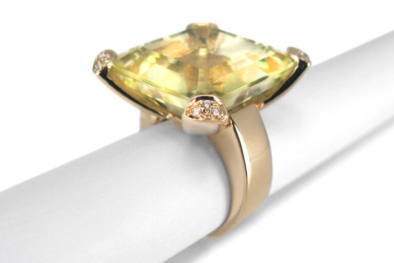 Ring Citrin 25 ct + 12 Brillanten RIVER/VVS-VS 750 Gold IGI Gr. 52 [BRORS 14133]