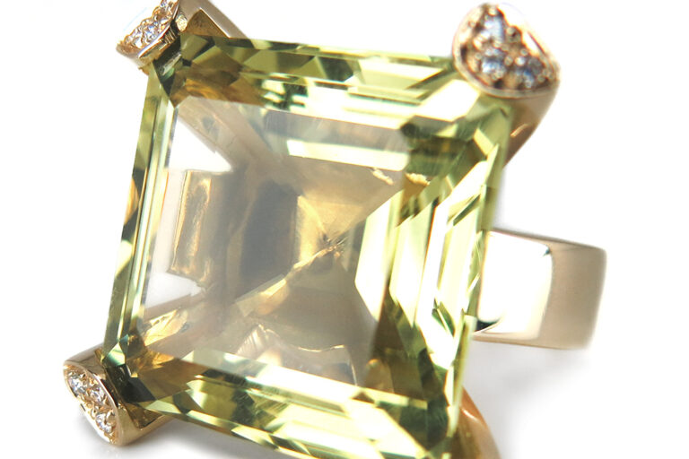 Ring Citrin 25 ct + 12 Brillanten RIVER/VVS-VS 750 Gold IGI Gr. 52 [BRORS 14133]