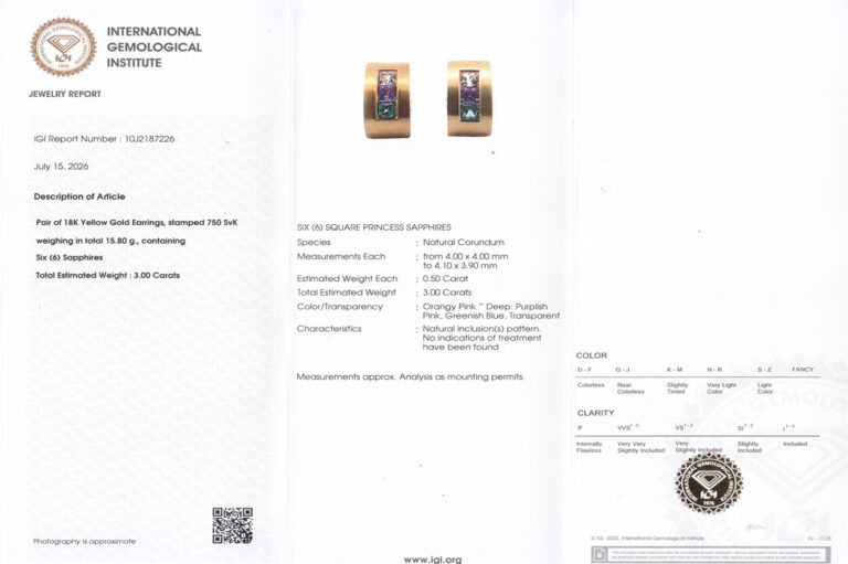 Ohrclipse "Regenbogen" 6 Saphire unbehandelt 750 Gelbgold IGI [BRORS 19425]