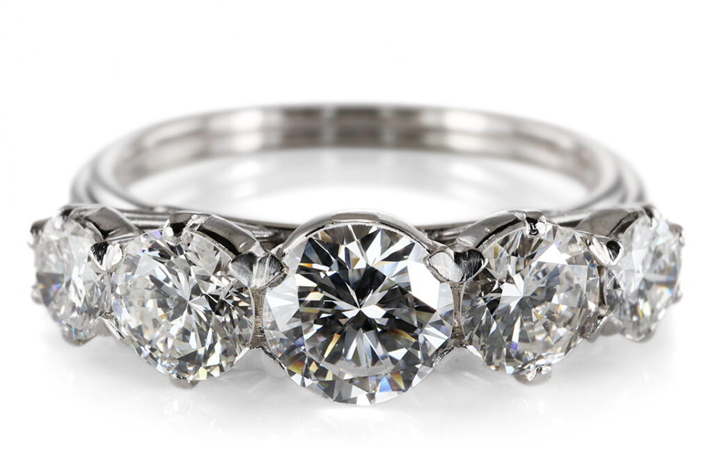 Ring 5 Brillanten 1,5 ct TW - RIVER 750 Weißgold Platin IGI Gr 53 [BRORS 20828]