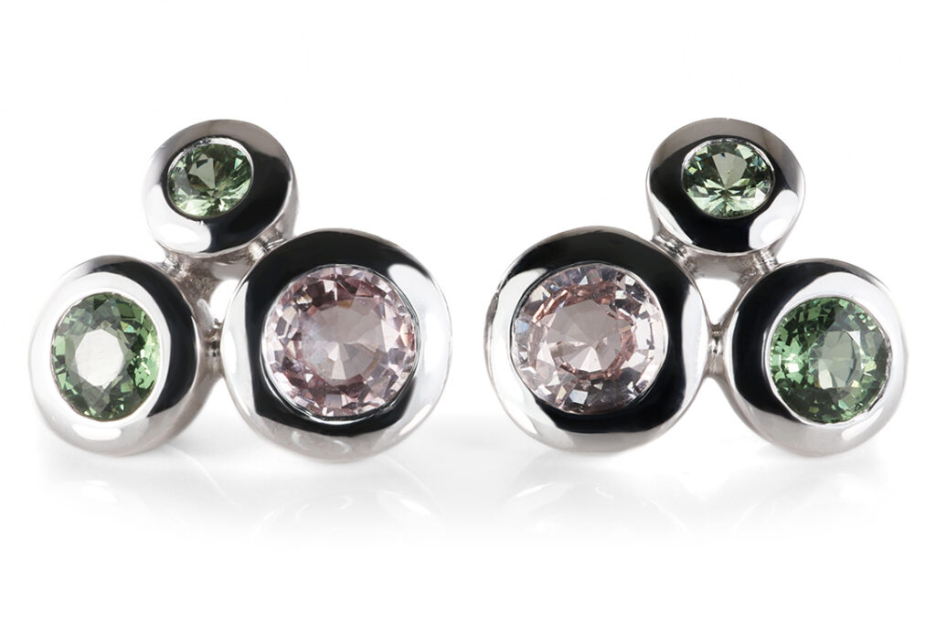 Ohrstecker A.ODENWALD MELODY 6 bunte Saphire 3,64 ct 750 Weißgold [BRORS 20874]