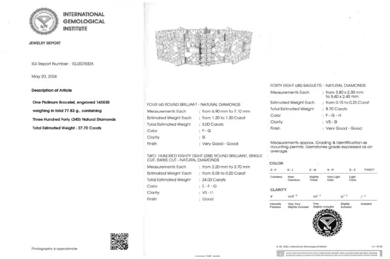 Antikes Armband 340 Diamanten 37,7Karat! Platin IGI 18 cm [BRORS 20890]