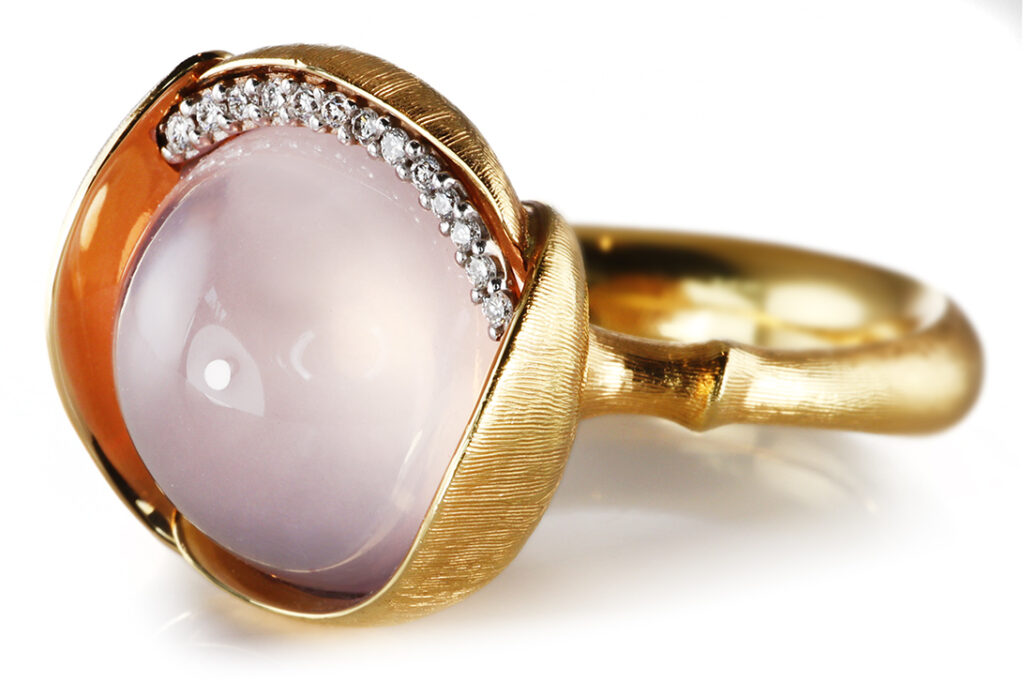 NEU Ring Charlotte Lynggaard Lotus No3 Rosenquarz Brillanten Gr 52 [BRORS 20899]