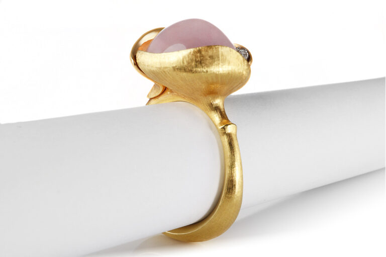 NEU Ring Charlotte Lynggaard Lotus No3 Rosenquarz Brillanten Gr 52 [BRORS 20899]