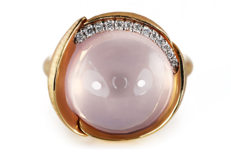 NEU Ring Charlotte Lynggaard Lotus No3 Rosenquarz Brillanten Gr 52 [BRORS 20899]