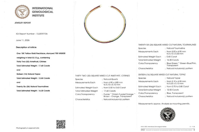Collier "Regenbogen" Topas Turmalin Amethyst Citrin 46 ct 750 IGI [BRORS 20901]
