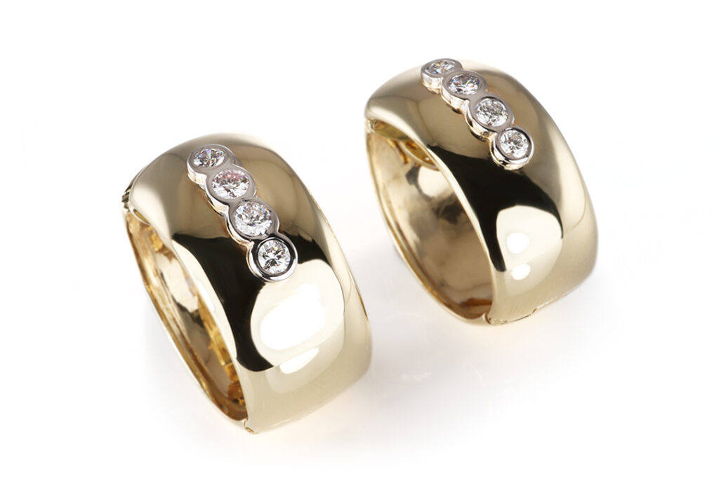 Ohrringe Creolen Laudier 8 Brillanten ca 0,4 ct H/VS 585 Gelbgold [BRORS 20923]