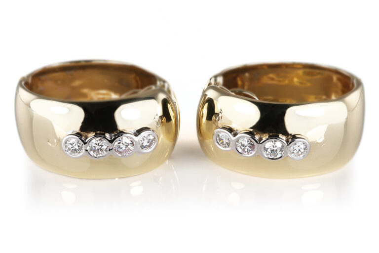 Ohrringe Creolen Laudier 8 Brillanten ca 0,4 ct H/VS 585 Gelbgold [BRORS 20923]