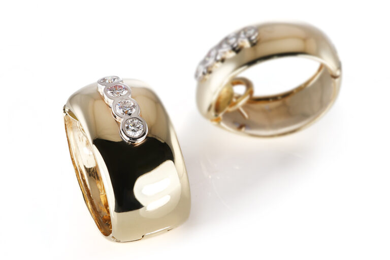 Ohrringe Creolen Laudier 8 Brillanten ca 0,4 ct H/VS 585 Gelbgold [BRORS 20923]