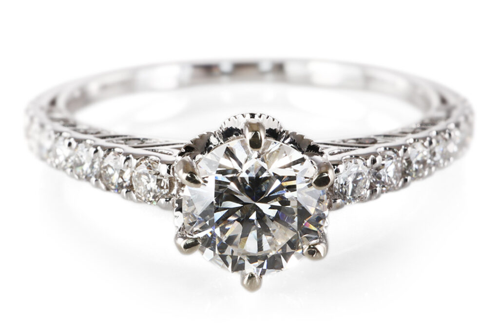 Ring 1 Brillant 0,56 ct H/VS2 + 40 Brillanten 750 Gold DPL Gr 54 [BRORS 20932]