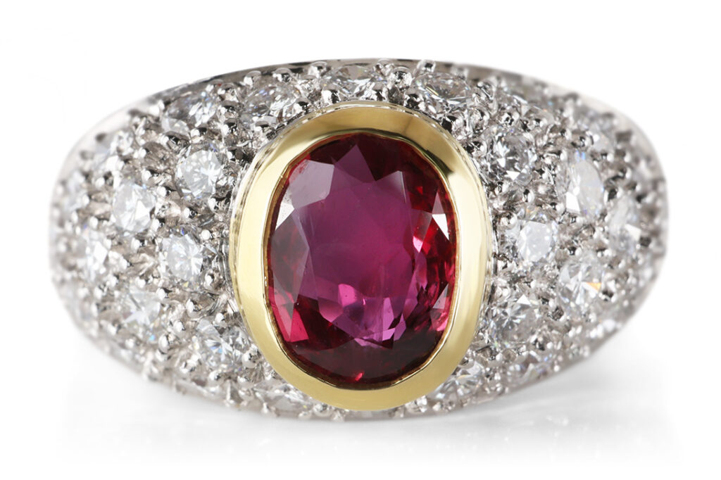 NEU Ring Rubin ca 1,0 ct 32 Brillanten ca 1,1 ct R-TW/VS 750 IGI [BRORS 20935]