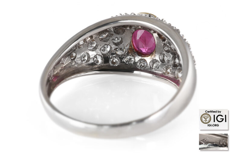 NEU Ring Rubin ca 1,0 ct 32 Brillanten ca 1,1 ct R-TW/VS 750 IGI [BRORS 20935]