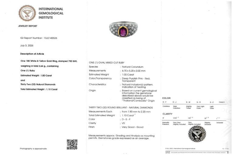 NEU Ring Rubin ca 1,0 ct 32 Brillanten ca 1,1 ct R-TW/VS 750 IGI [BRORS 20935]