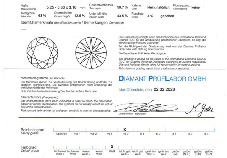 Verlobungsring 1 Brillant ca 0,54 ct H/VS2 585 Weißgold DPL Gr. 54 [BRORS 20939]