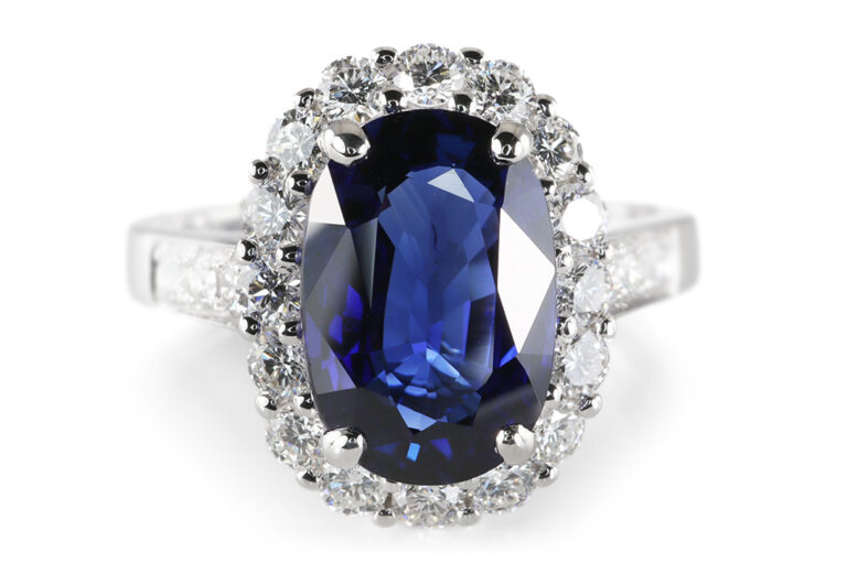 Ring Saphir ca 3,0 ct 22 Diamanten ca 0,7 ct RIVER 750 IGI [BRORS 20955]