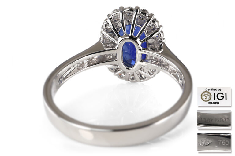 Ring Saphir ca 3,0 ct 22 Diamanten ca 0,7 ct RIVER 750 IGI [BRORS 20955]