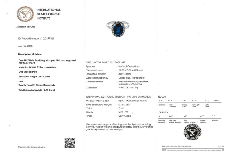 Ring Saphir ca 3,0 ct 22 Diamanten ca 0,7 ct RIVER 750 IGI [BRORS 20955]