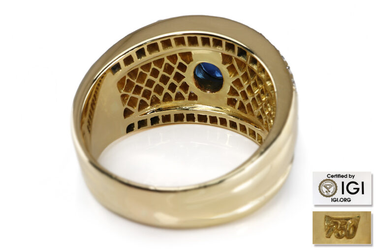 Ring Saphir 1,35 ct Deep Blue 84 Brillanten 1,8 ct 750 IGI Gr 60 [BRORS 20957]
