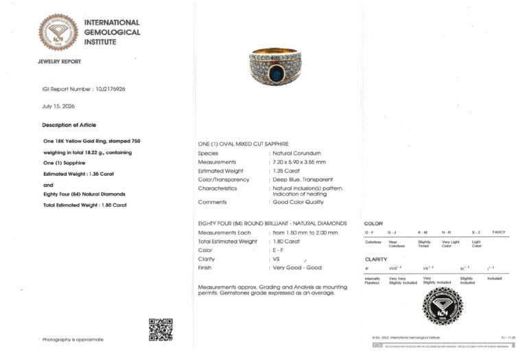 Ring Saphir 1,35 ct Deep Blue 84 Brillanten 1,8 ct 750 IGI Gr 60 [BRORS 20957]
