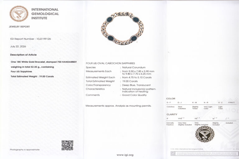 Armband WEMPE 4 Saphire 19 ct 750 Weißgold Handarbeit 18 cm IGI [BRORS 20960]