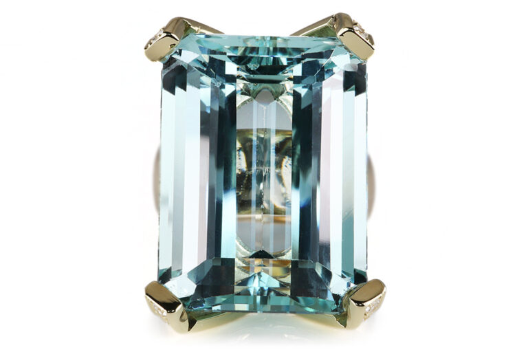 Ring Aquamarin ca 30ct 34 Diamanten 585 Gold IGI [BRORS 20956]