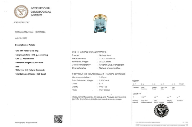 Ring Aquamarin ca 30ct 34 Diamanten 585 Gold IGI [BRORS 20956]