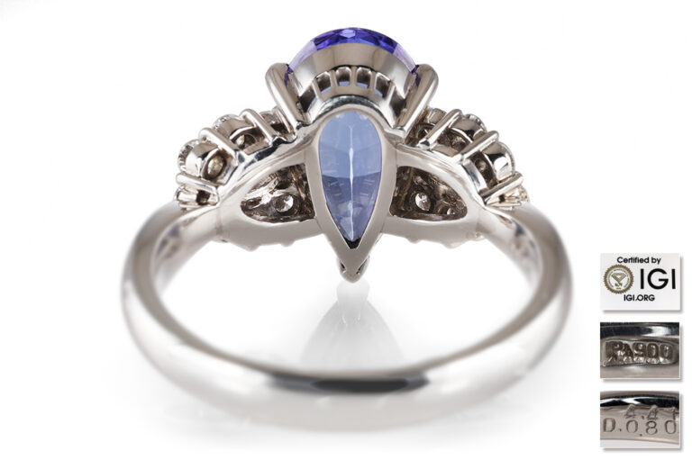 Ring Tansanit 4,4 ct +16 Diamanten ca 0,8 ct 900 Platin IGI Gr 54 [BRORS 20968]