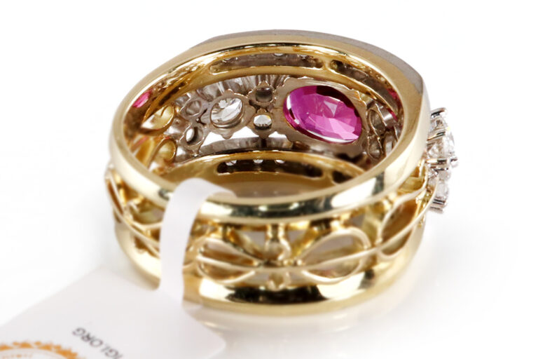 Ring pinker Saphir 2,0 ct 28 Brillanten 1,6 ct 585 Gold IGI Gr 53 [BRORS 20971]
