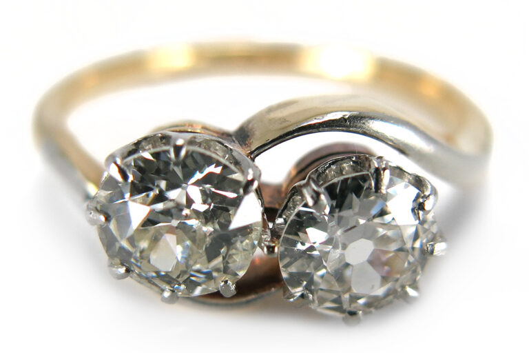 Ring 2 Diamanten Altschliff 1,1 ct G-H/SI2 750 Gelbgold Gr 55 IGI [BRORS 11971]