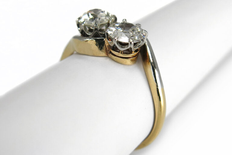 Ring 2 Diamanten Altschliff 1,1 ct G-H/SI2 750 Gelbgold Gr 55 IGI [BRORS 11971]