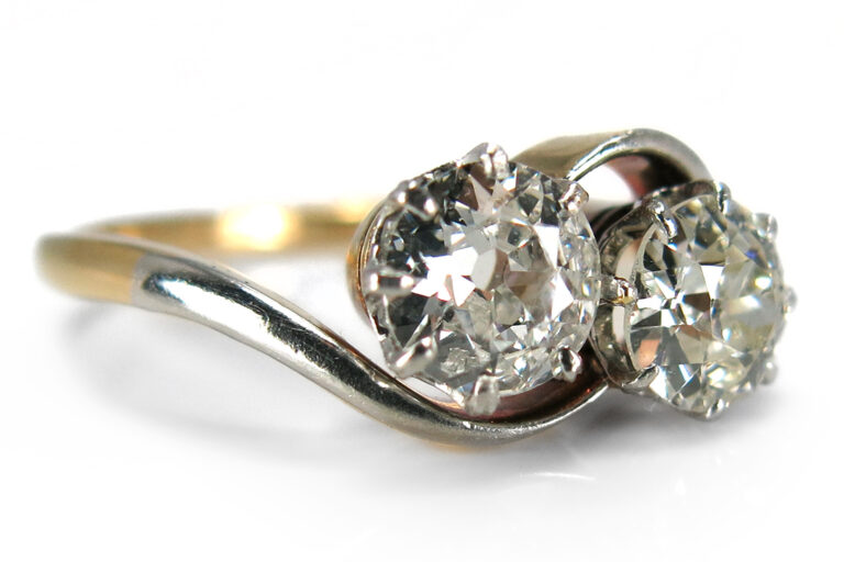 Ring 2 Diamanten Altschliff 1,1 ct G-H/SI2 750 Gelbgold Gr 55 IGI [BRORS 11971]