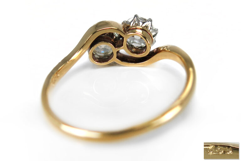Ring 2 Diamanten Altschliff 1,1 ct G-H/SI2 750 Gelbgold Gr 55 IGI [BRORS 11971]